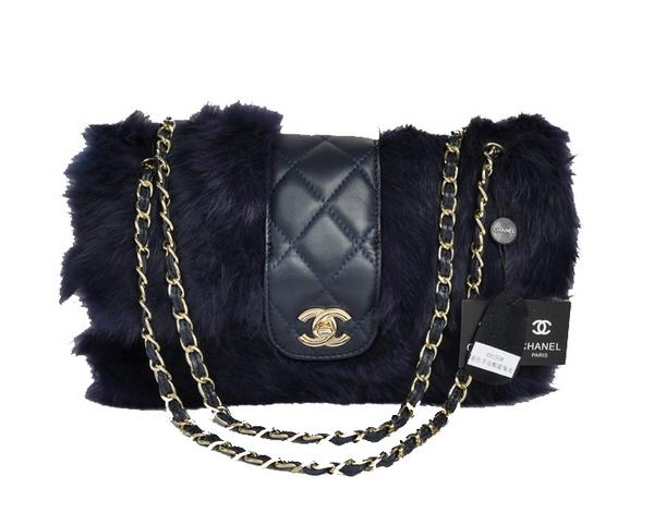7A Replica Chanel Rabbit Hair Flap Bag A49155 Dark Blue